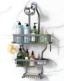 YASONIC Shower Caddy Hanging - Never Rust Shower Organizer - Aluminum Over The Head Caddy with 10 Hooks for Razor/Sponge - Rack with Soap Basket - Silver - Homesidy.com