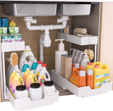 2 Pack Under Sink Organizer 2 Tier Sliding Cabinet Organizers Multi - Purpose Sink Storage Basket L - Shape Narrow Space Storage Shelves with 4 Hook for Kitchen Bathroom Drawer, Black - Homesidy.com