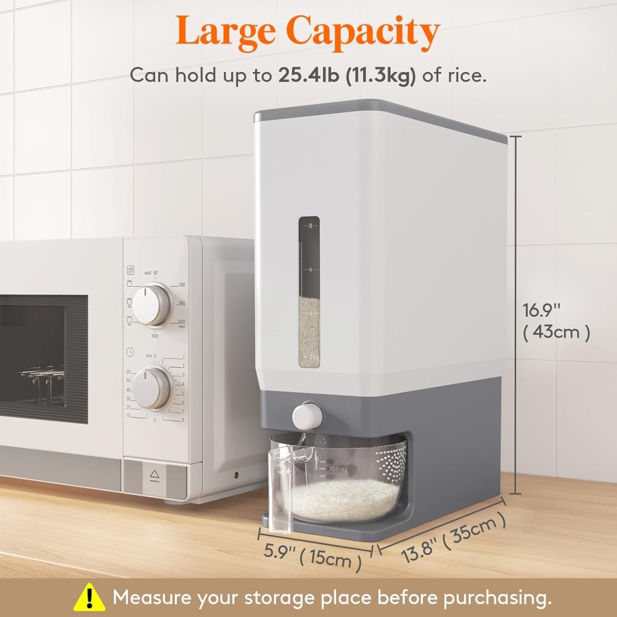 Lifewit Rice Dispenser 25 Lbs(11.3kg), Rice Storage Container Sealed Moisture Proof with Measuring Cup for Kitchen Pantry Household, BPA - Free, 1 Pack - Homesidy.com