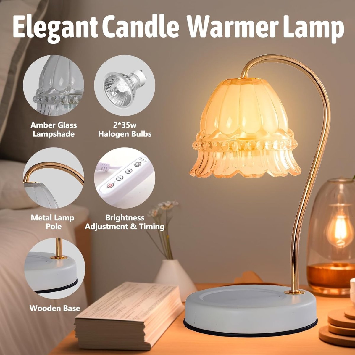 GEEZO Fragrance Candle Warmer Lamp，Electric Candle Warmer with Timer &amp; Dimmer，Mom Christmas Birthday Gifts for Women, House Warming Gifts New Home Bedroom Decor - Homesidy.com