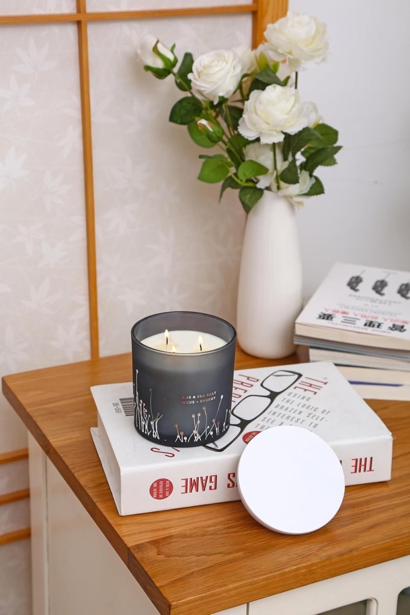 White Sage Sea Salt 3 Wick Candle - Large Soy Scented Candle 14.5 oz - Sage Candle for Cleansing House - Aromatherapy Energy Cleansing Candle for Home, Stress Relief, Women &amp; Men - Homesidy.com