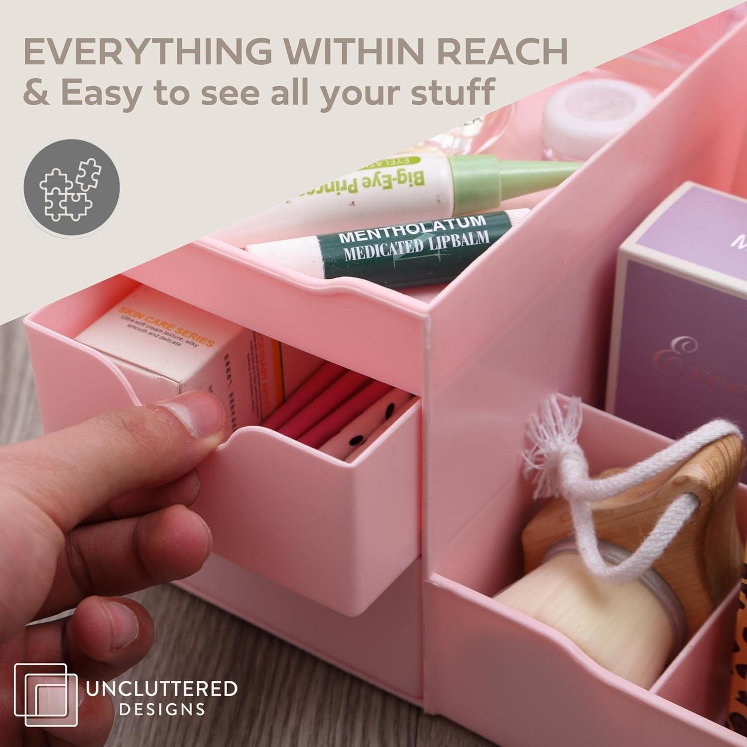 Uncluttered Designs Large Black Vanity Organizer - Countertop Mens Organizer With Drawers for Cologne, Deodorant, Beard, Shaving Lotion, Perfume &amp; Skincare - Perfect for Bathroom &amp; Bedroom Storage - Homesidy.com