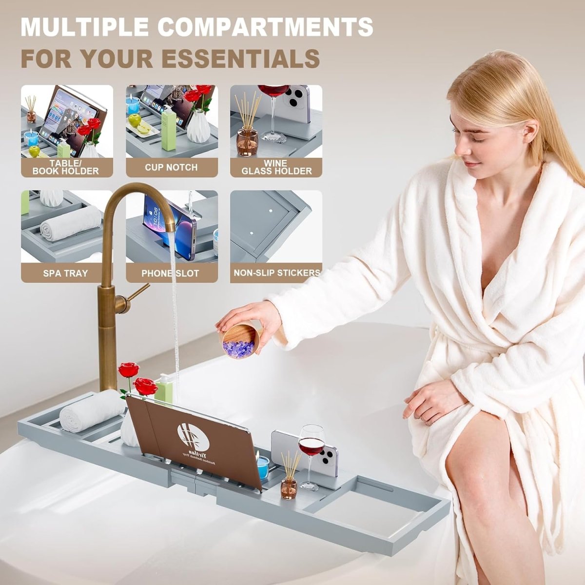 Premium Bathtub Tray Caddy, Expandable Bath Tray, Unique House Warming Gifts, New Home, Anniversary and Wedding Gifts for Couple, Bridal Shower Gift for Women - Homesidy.com