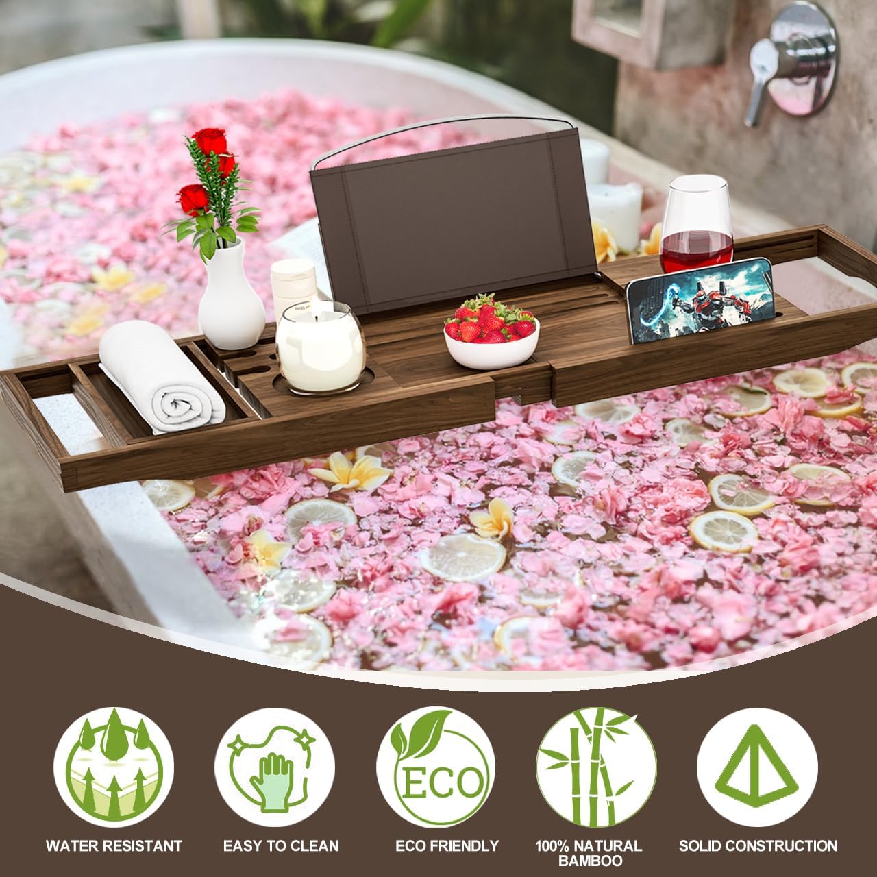 Premium Bamboo Bathtub Tray Caddy - Bath Tub Tray Table for Bathtub - Bath Caddy Tray for Bathtub, Expandable Size, Fits Most Bath Tubs - Homesidy.com