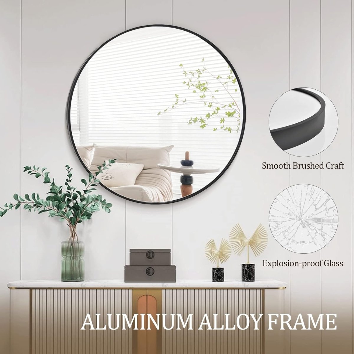 HARRITPURE Round Mirror 30 Black Wall Mounted Circle Mirrors Vanity Mirror with Brushed Aluminum Alloy Frame Modern Decoration for Bathroom, Living Room, Vanity, Bedroom, Entryway - Homesidy.com