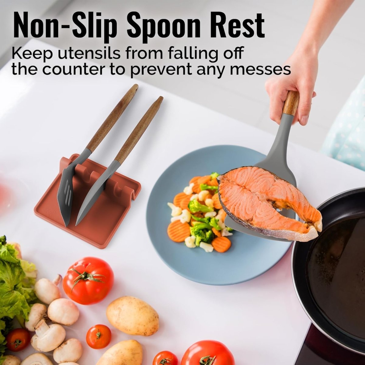 Zulay Kitchen Spoon Rest for Multiple Utensils High Heat - Resistant Silicone Drip Pad, BPA - Free Spoon Holder for Stove Top, Kitchen Gadget Holder for Ladles, Tongs, Cooking Spatula - Makes Great Gift - Homesidy.com