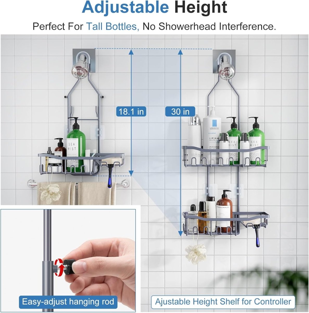 Joqixon Upgraded Extended Length Shower Organizer with Hooks, Rustproof Shampoo Soap Holder, Large Hanging Bathroom Caddy - Homesidy.com