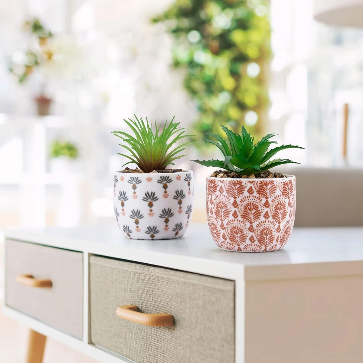 Karlliu Artificial Plants Cute Colourful Succulents in Ceramic Planter Fake Plant Flowers Potted for Home Living Room Office Desk Decor Bathroom Bedroom Indoor Decoration - Homesidy.com