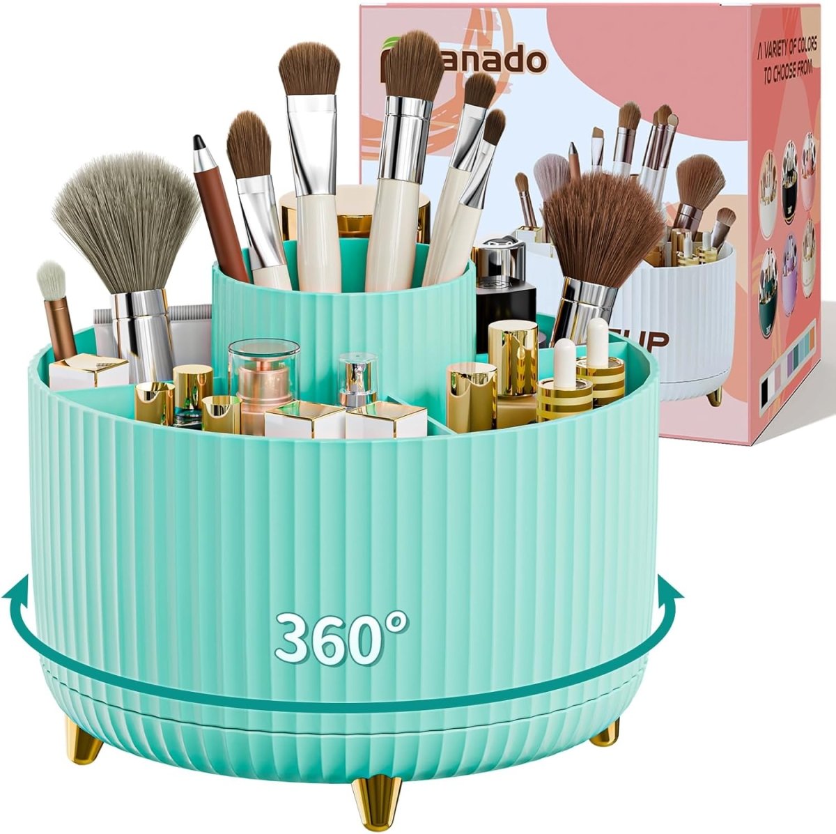 fanado 360° Rotate Makeup Brush Holder Organizer, Makeup Organizers Countertop, Makeup organization and Skincare Storage for Vanity, Desktop, Bathroom (White) - Homesidy.com