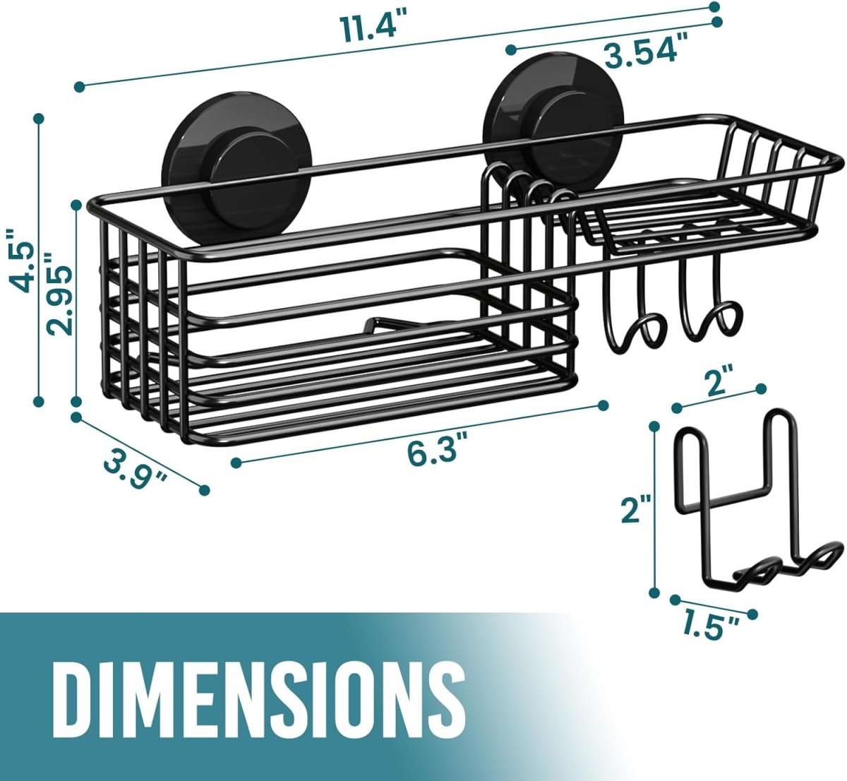 TAILI Shower Caddy Suction Cup 2 Pack with Hooks &amp; Soap holder, Heavy Duty Shower Organizer for Bathroom, No Drilling Bathroom Organizer with Large Capacity, Black Metal Storage Basket - Homesidy.com