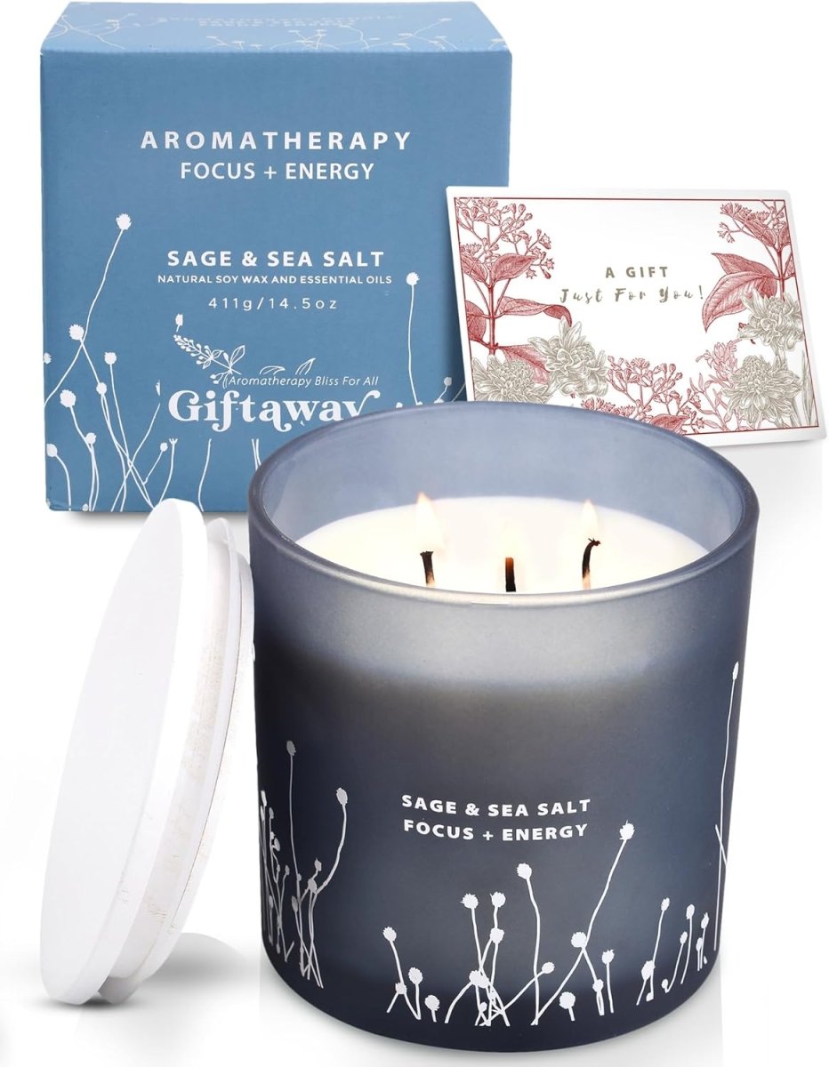 White Sage Sea Salt 3 Wick Candle - Large Soy Scented Candle 14.5 oz - Sage Candle for Cleansing House - Aromatherapy Energy Cleansing Candle for Home, Stress Relief, Women &amp; Men - Homesidy.com