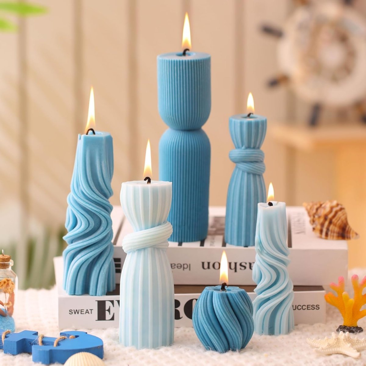 Threlaco 6 Pcs Pillar Candles Modern Aesthetic Ribbed Decorative Candle Set Cute Soy Wax Scented Ribbed Decor for Home(White,2.36 - 6.89 Inch) - Homesidy.com