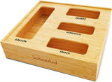 SpaceAid Bag Storage Organizer for Kitchen Drawer, Bamboo Organizer, Compatible with Gallon, Quart, Sandwich and Snack Variety Size Bag (1 Box 4 Slots) - Homesidy.com
