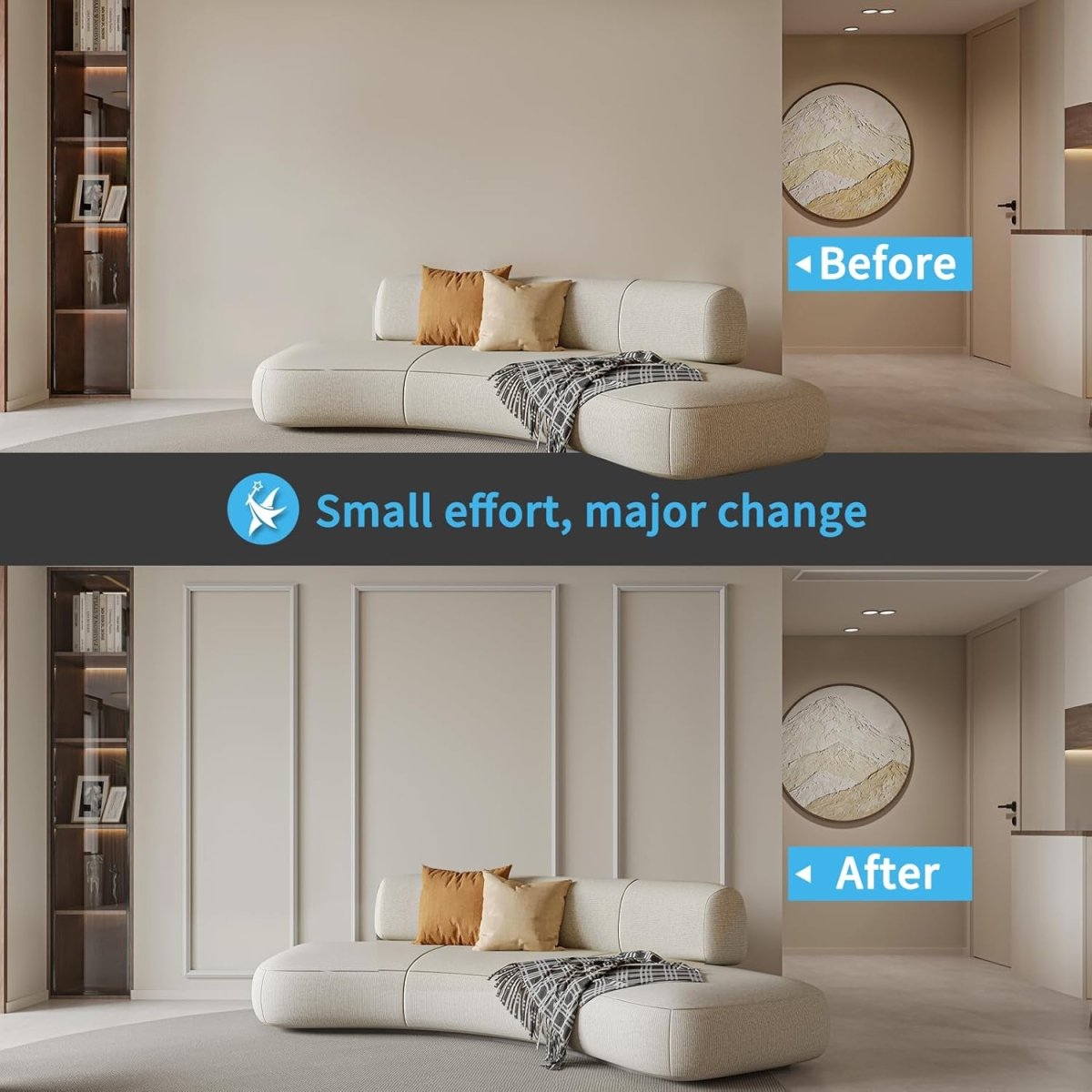 Art3d Pre - Cut Wall Molding Set of 6 pcs, Ready - to - Assemble Wainscoting Panels for Interior Wall Décor Living Room Bedroom Accent Wall - Installed with Glue, 3 Top 3 Bottom - Homesidy.com