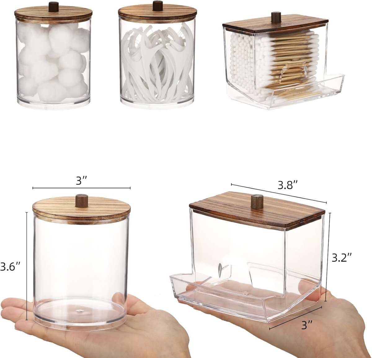 Tbestmax Qtips Holder Bathroom Container, 10 OZ Cotton Ball/Swabs Dispenser, Apothecary Jar Organizer for Storage Brown Wood Lids - Homesidy.com