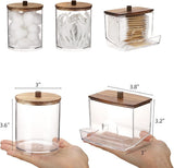 Tbestmax Qtips Holder Bathroom Container, 10 OZ Cotton Ball/Swabs Dispenser, Apothecary Jar Organizer for Storage Brown Wood Lids - Homesidy.com