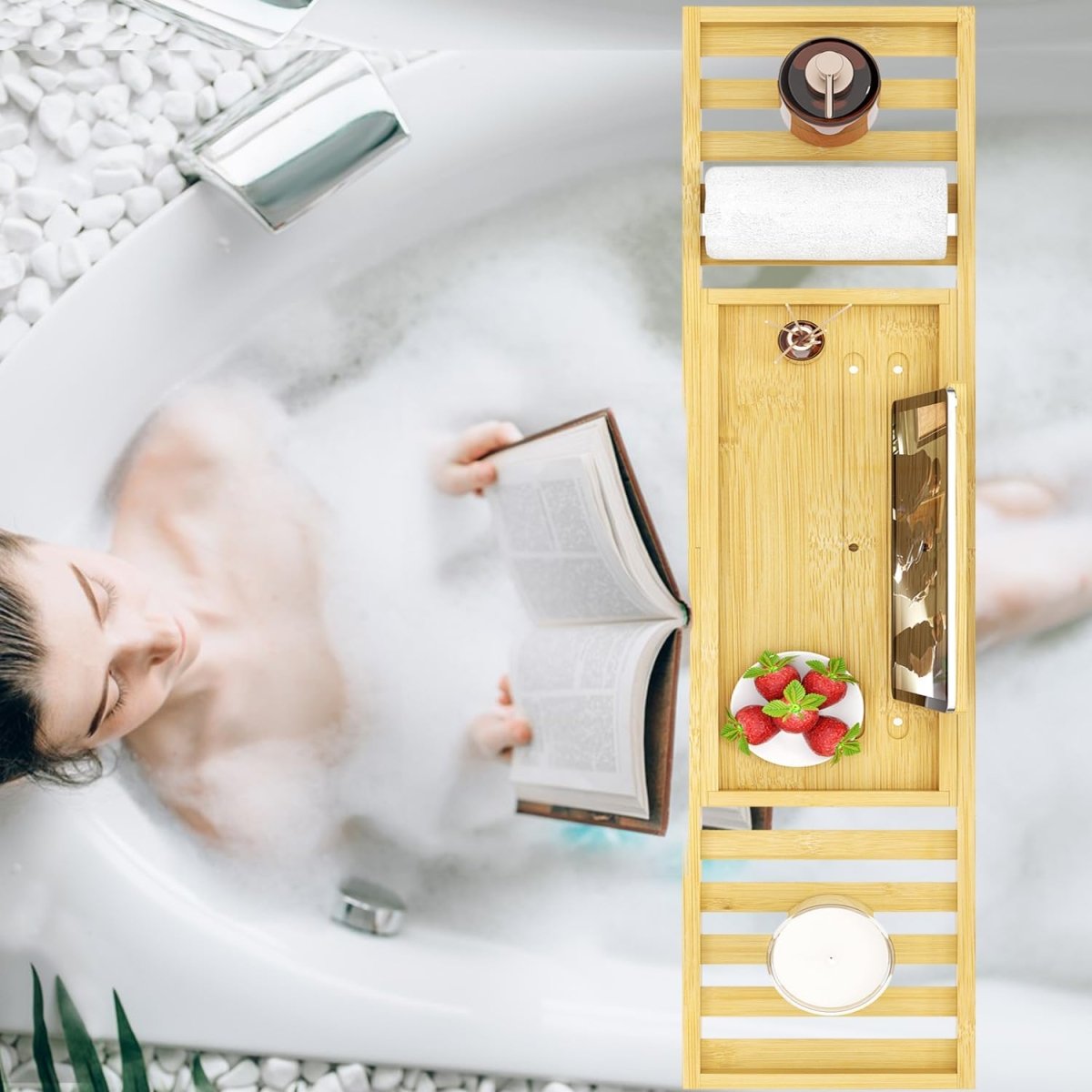 Premium Bamboo Bathtub Tray Caddy - Bath Tub Tray Table for Bathtub - Bath Caddy Tray for Bathtub, Expandable Size, Fits Most Bath Tubs - Homesidy.com