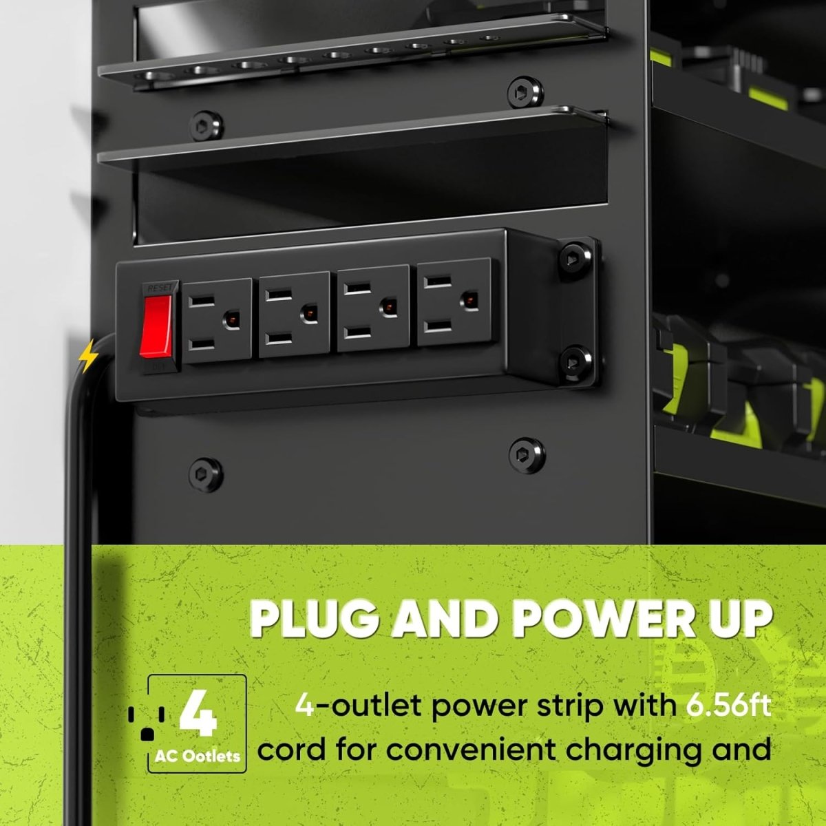 POKIPO Large Power Tool Organizer Wall Mount with Charging Station,4 Layer Heavy Duty Metal Tool Storage Rack Loads 600lbs with 8 Cordless Drill Holder,Battery Utility Rack Loads with 4 Power Strip - Homesidy.com
