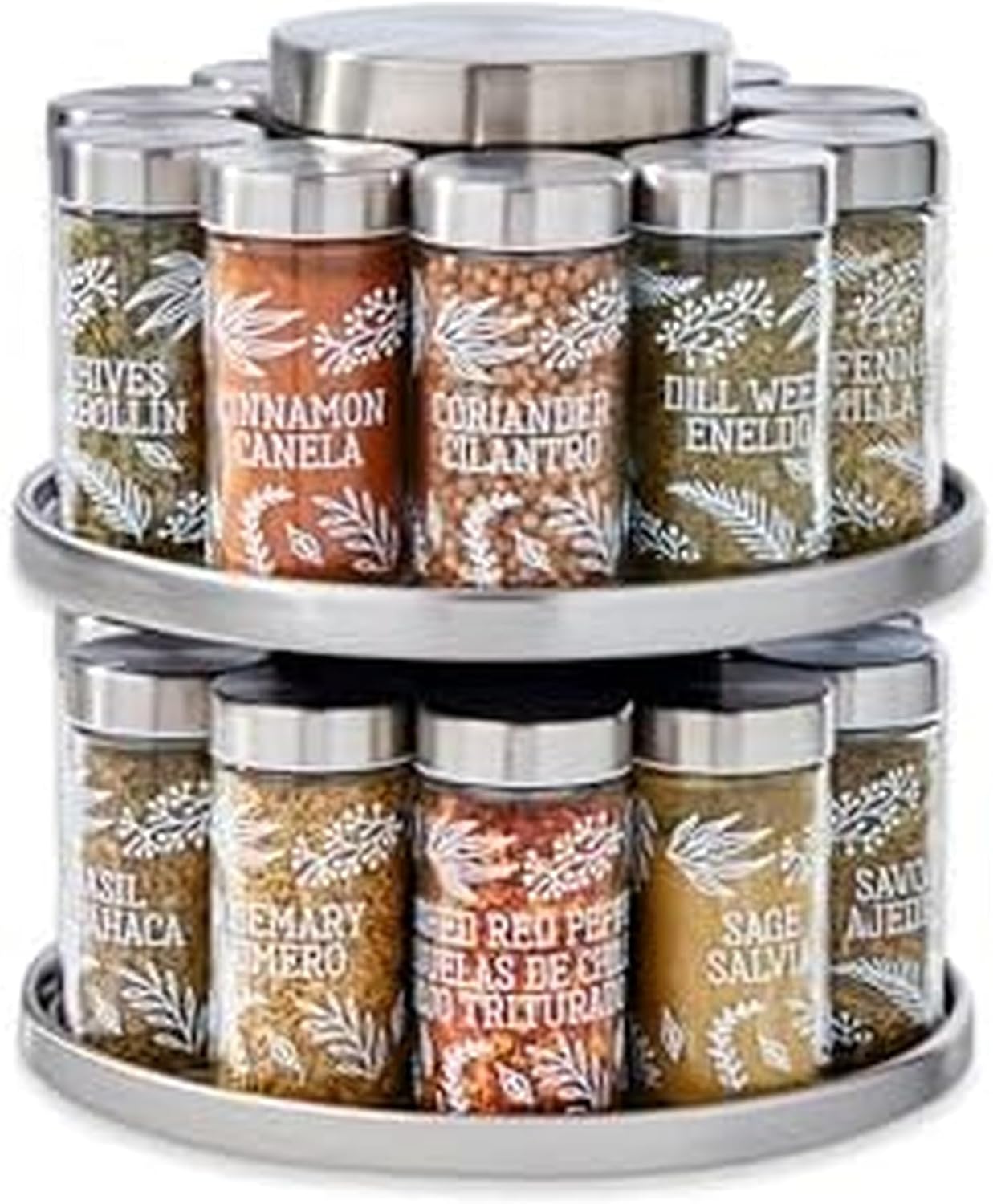 Kamenstein 20 Jar Revolving Countertop Spice Rack with Spices Included, FREE Spice Refills for 5 Years, Polished Stainless Steel with Black Caps, 30020 - Homesidy.com