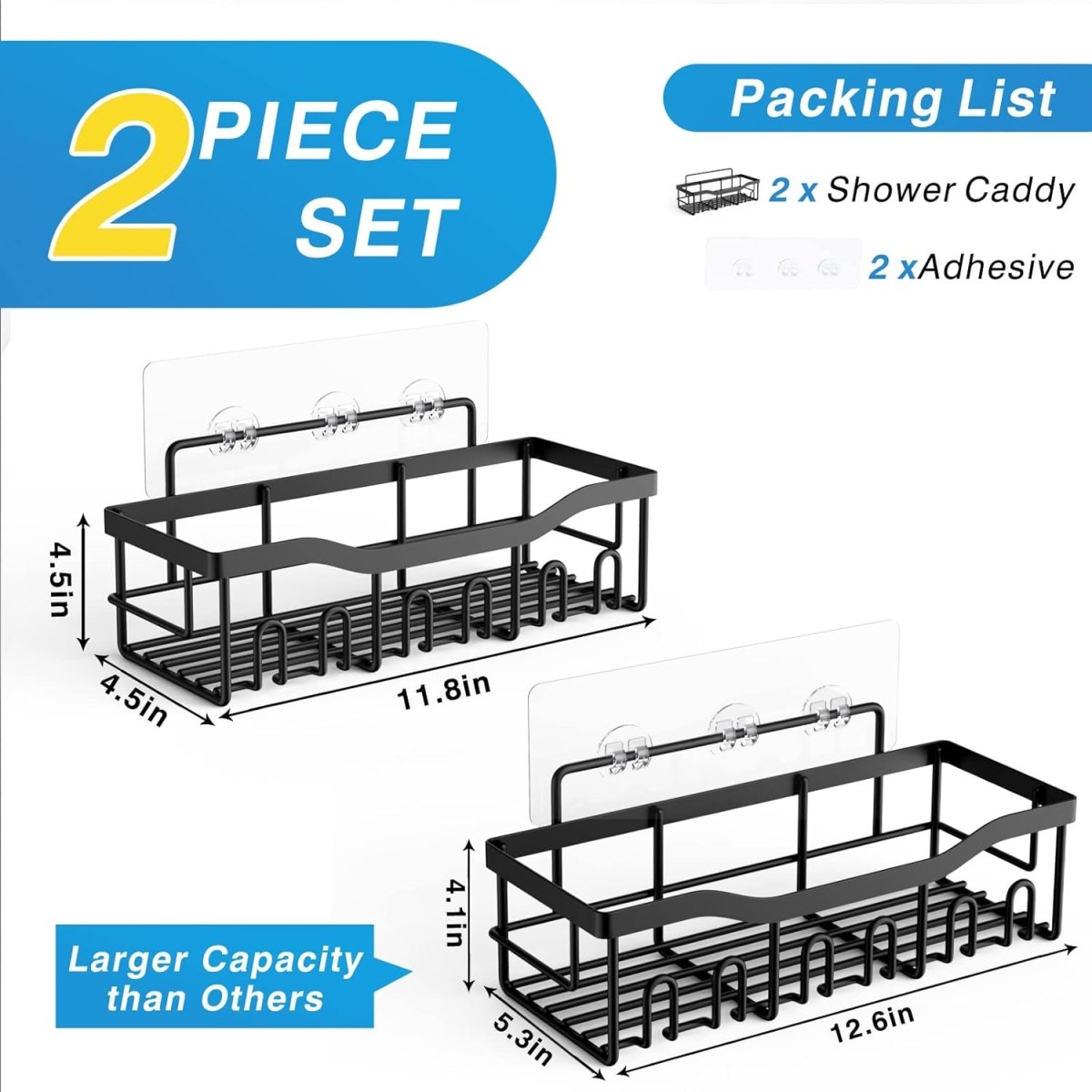 EUDELE 5 - Pack Rustproof Stainless Steel Shower Caddy Set– No Drill Adhesive Bathroom Organizer, Space - Saving Shower Shelves for Apartment Essentials, Bathroom/Kitchen Storage Home Decor - L Size - Homesidy.com