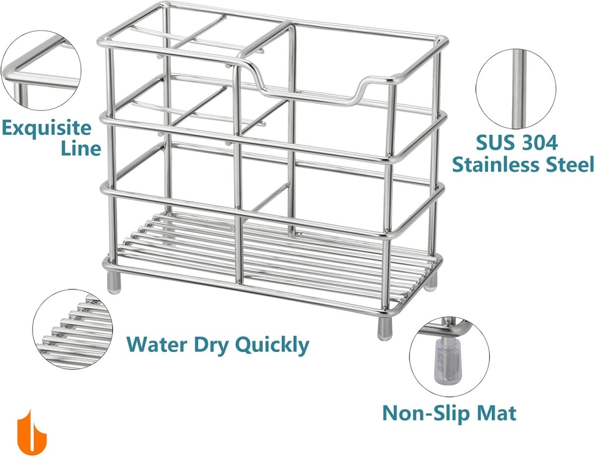 Urbanstrive 304 Stainless Steel Bathroom Toothbrush Holder Toothpaste Holder Stand Bathroom Accessories Organizer (Black, Small) - Homesidy.com