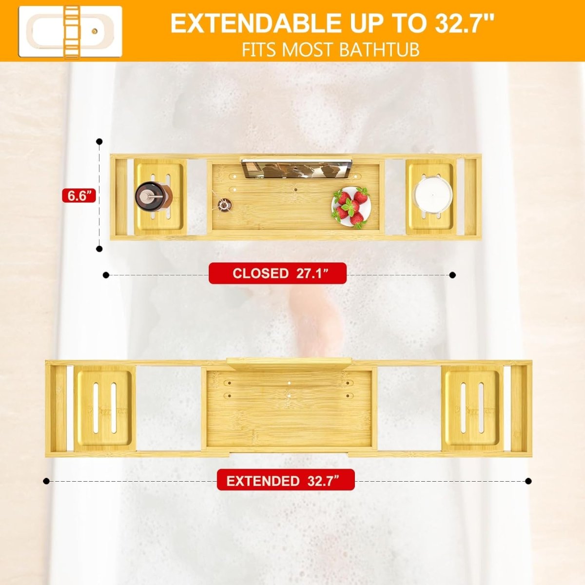 Banlilu Bathtub Tray - Bath Tray Expandable - Bath Tub Tray Table for Bathtub, Ajustable Size, Fits Most Tubs - Homesidy.com