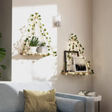 RICHER HOUSE Artificial Ivy LED - Strip Wall Hanging Shelves Set of 2, Macrame Shelf for Bedroom Living Room Kitchen, Wood Hanging Plant Shelves for Wall Décor, Thanksgiving &amp; Christmas Decorations - Homesidy.com