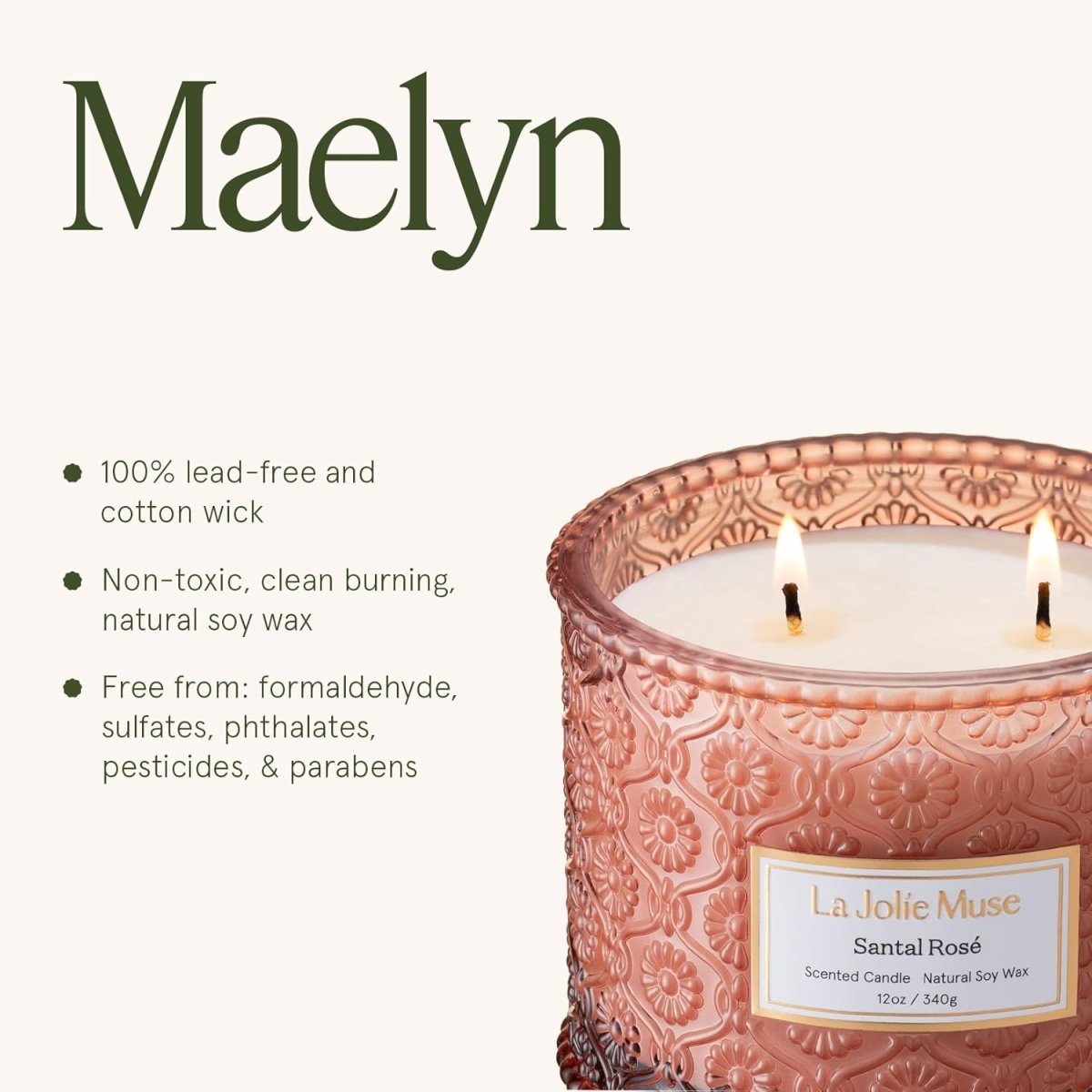 LA JOLIE MUSE Sahara Amber Candle – Bergamot, Clove &amp; Amber | 12 oz Large 2 - Wick Soy Wax Candle | 60 Hours Clean Burn | Gift - Ready for Hosts &amp; Gatherings | Elegant Home Décor - Homesidy.com