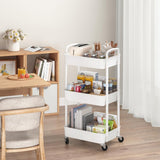 Sywhitta 3 - Tier Plastic Rolling Utility Cart with Handle, Multi - Functional Storage Trolley for Office, Living Room, Kitchen, Movable Storage Organizer with Wheels, White - Homesidy.com