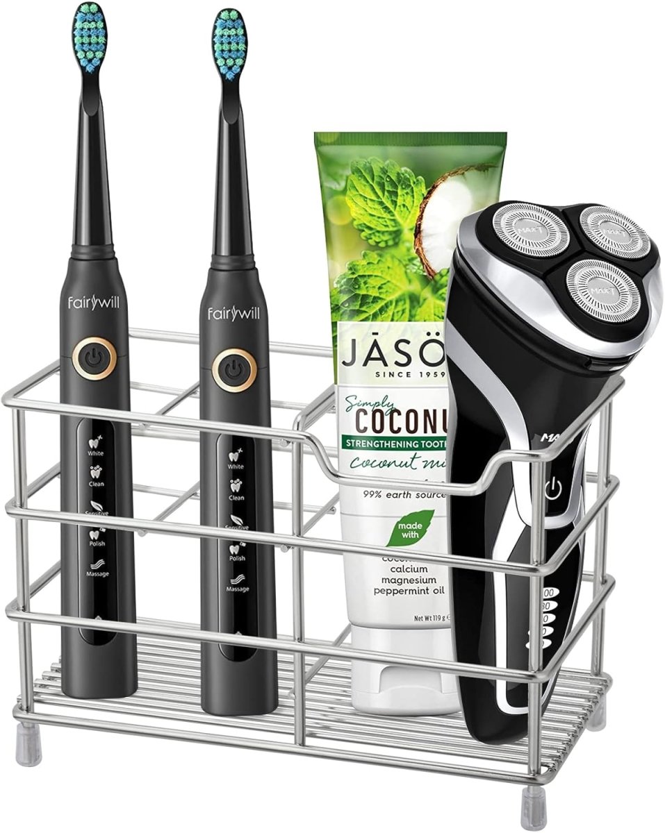 Urbanstrive 304 Stainless Steel Bathroom Toothbrush Holder Toothpaste Holder Stand Bathroom Accessories Organizer (Black, Small) - Homesidy.com