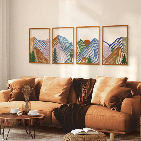 Glamativity 4 Pcs Colorful And Black Double - Sided Abstract Mountain Metal Wall Art , Mountain Line Art Décor, 3D Textured Minimalist Wall Decor, Rustic Nature Wall Décor for Living Room Bedroom Study (Mountain, M Size 17 x 12) - Homesidy.com
