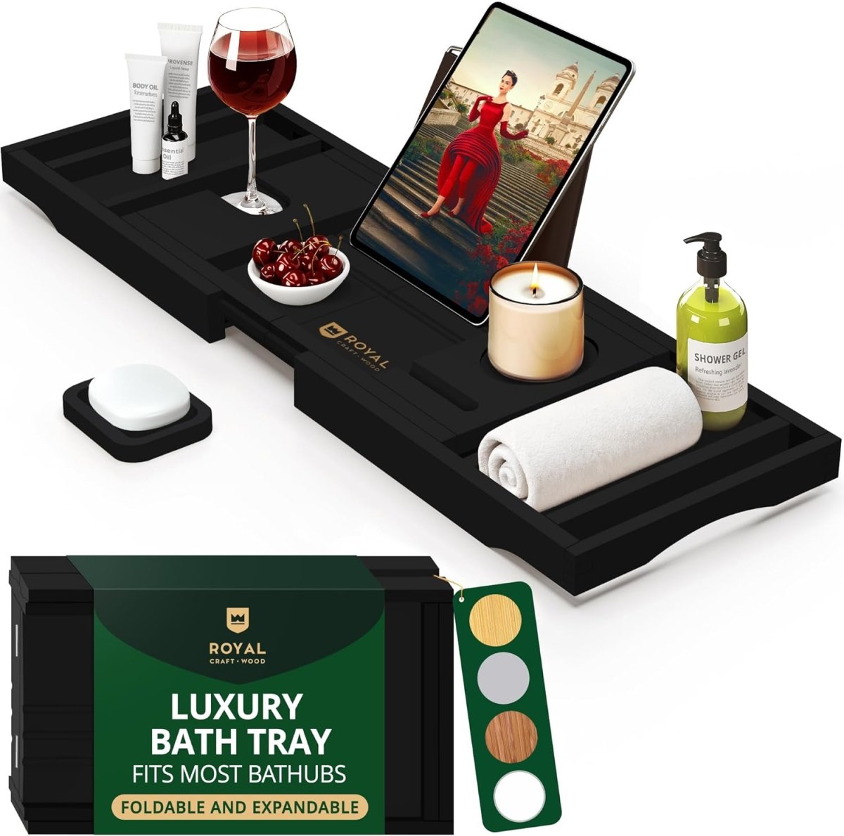 ROYAL CRAFT WOOD Bathtub Tray Caddy for Tub, Bamboo Bath Shelf, Premium Foldable Wood Bath Table, Expandable Bathtub &amp; Bathroom Accessories, New Home Gifts for Mom, Housewarming, Anniversary, Wedding - Homesidy.com