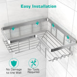 YASONIC Corner Adhesive Shower Caddy, with Soap Holder and 12 Hooks, Rustproof Stainless Steel Bathroom Organizer, No Drilling Wall Mounted Rack, Black, 3 - Pack - Homesidy.com