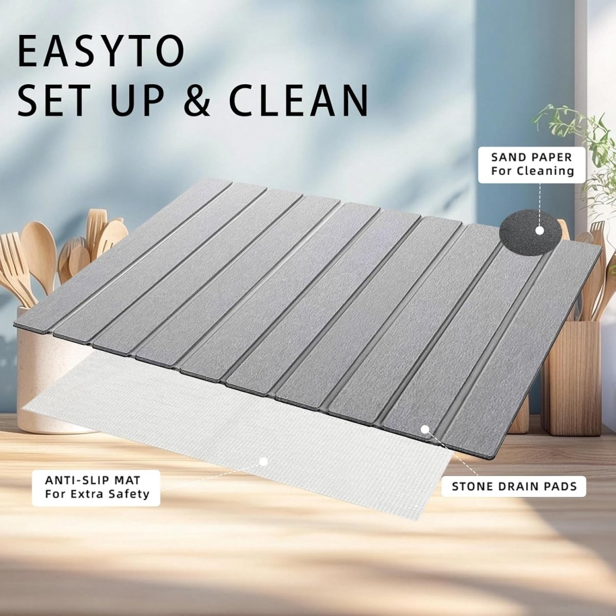 Stone Drying Mat for Kitchen Counter, Collapsible Dish Drying Mat, Fast Drying Diatomaceous Earth Dish Drying Mats, Water Absorbent Diatomite Kitchen Mat (white, medium) - Homesidy.com