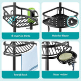 HAMITOR Corner Shower Caddy Tension Pole: Rustproof 4 - Tier Bathroom Organizer Shelves for Bathtub Shampoo Storage - 47 - 121 Inch Quick Install Adjustable Rod Standing Rack with Soap Rack - Silver Gray - Homesidy.com