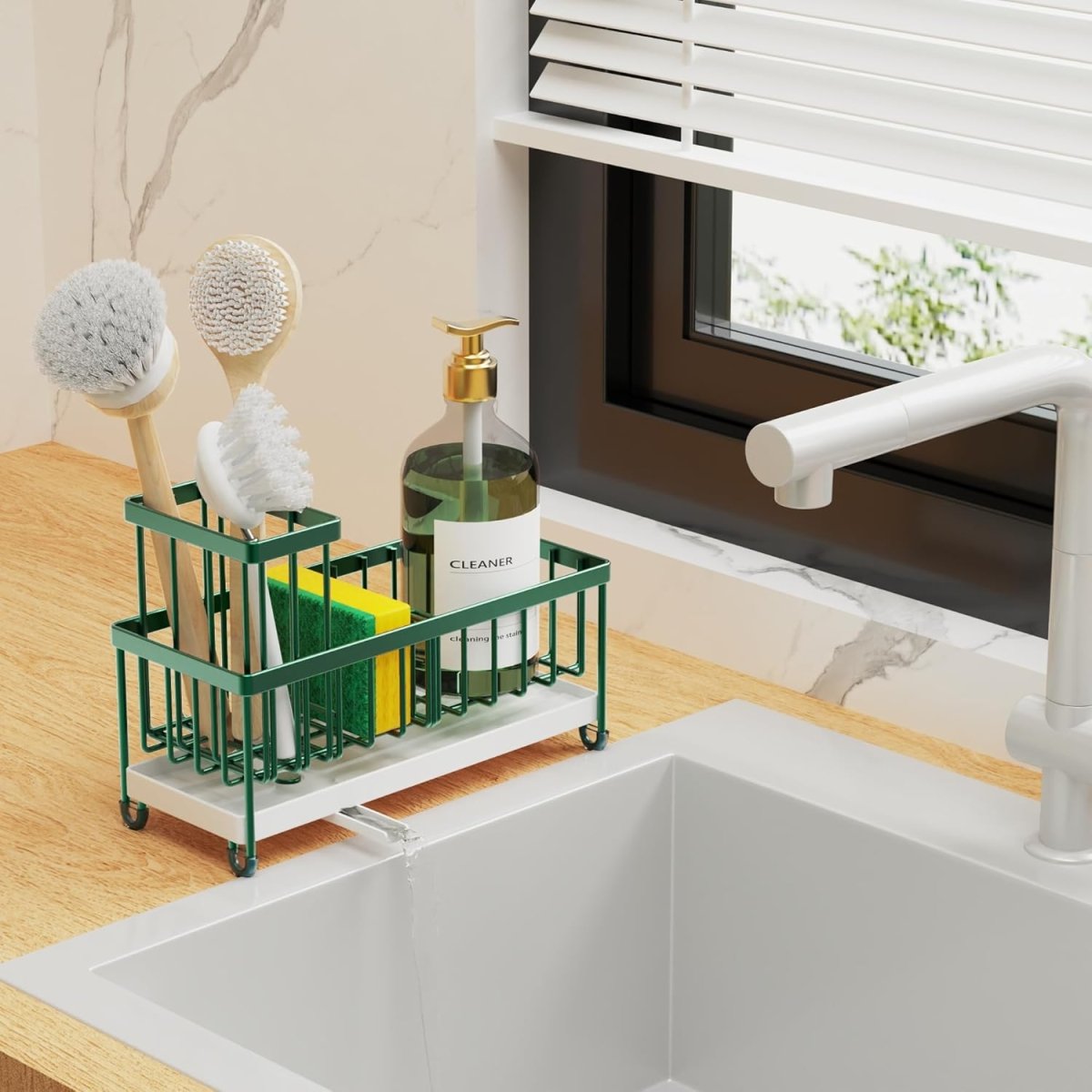 Cisily Black Sponge Holder for Kitchen Sink, Sink Caddy Organizer with High Brush Holder, Kitchen Countertop Organizers and Storage Essentials, Rustproof 304 Stainless Steel, Soap Dispenser Organize - Homesidy.com