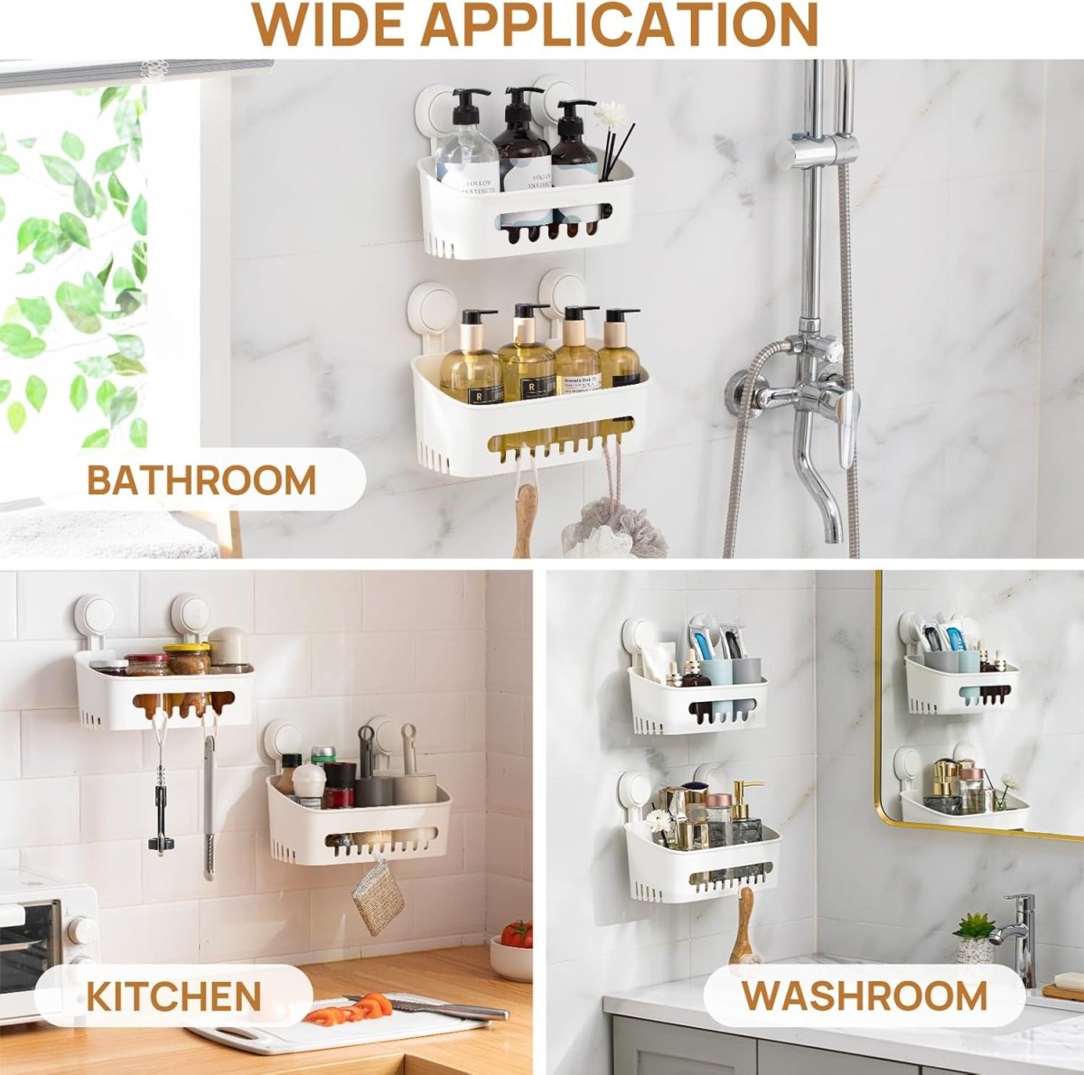 LEVERLOC Shower Caddy Suction Cup, Shower Organizer Removable Bathroom Shelf, Storage Suction Powerful Max Hold 22lbs Bathroom Caddy Waterproof Holder, White - Homesidy.com