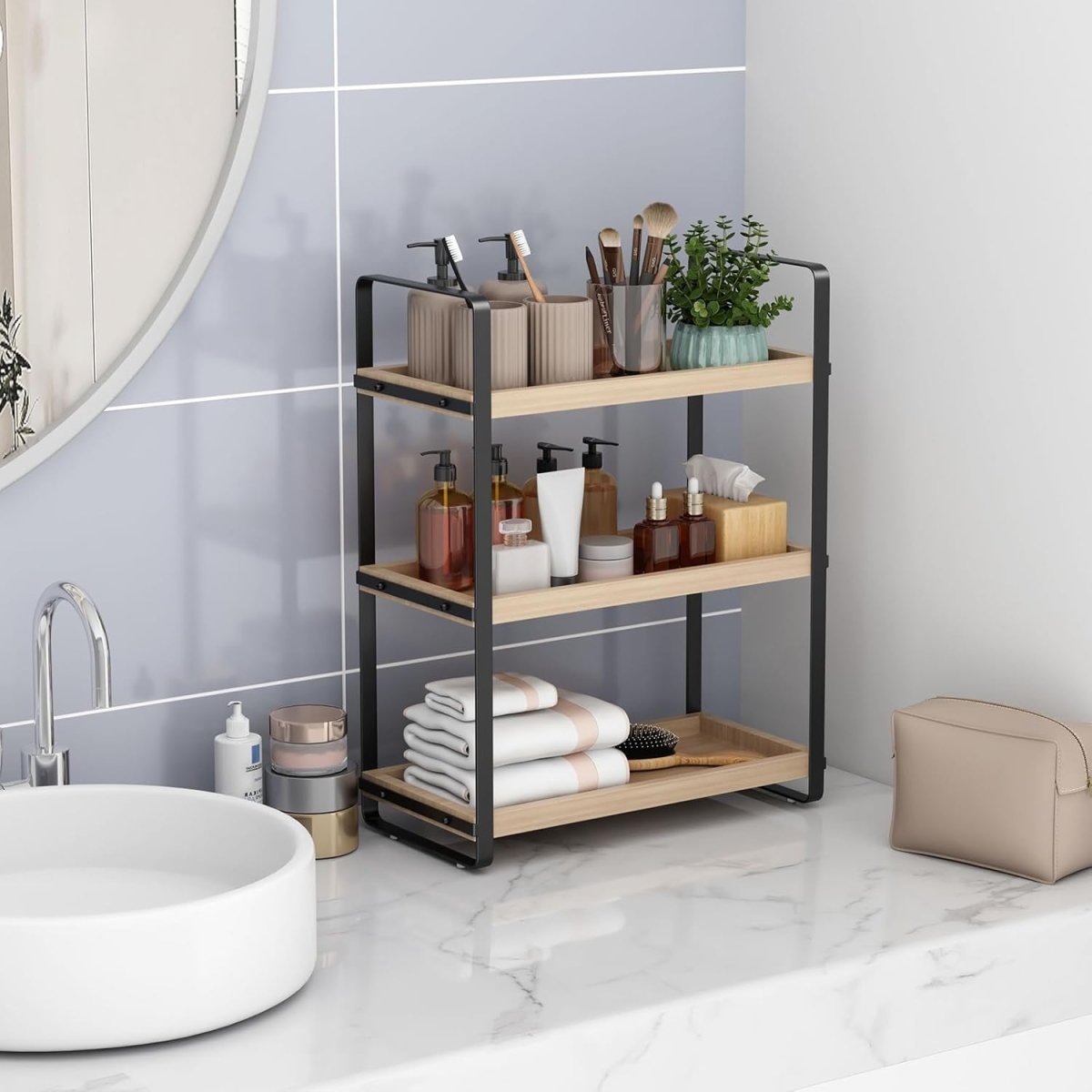 HNRLOY Bathroom Counter Organizer,Bathroom Countertop Organizer,Counter Shelf,Countertop Storage,Organization and Storage,Makeup Shelf,Sink Caddy(Brown 3 Tier) - Homesidy.com
