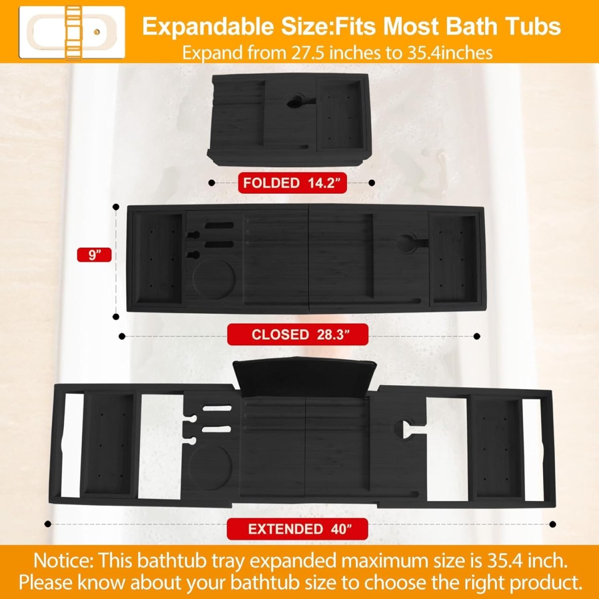 Premium Bamboo Bathtub Tray Caddy - Bath Tub Tray Table for Bathtub - Bath Caddy Tray for Bathtub, Expandable Size, Fits Most Bath Tubs - Homesidy.com