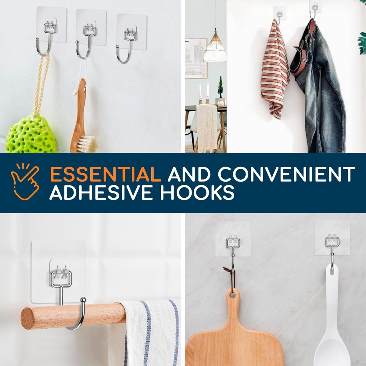 GLUIT Adhesive Wall Hooks for Hanging Heavy Duty 22 lbs Hooks for Walls No Damage, Towel Sticky Clear Hook, Waterproof, Home, Bathroom, Kitchen, Office, and Outdoor 12 Pack - Homesidy.com