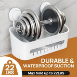 LEVERLOC Shower Caddy Suction Cup, Shower Organizer Removable Bathroom Shelf, Storage Suction Powerful Max Hold 22lbs Bathroom Caddy Waterproof Holder, White - Homesidy.com