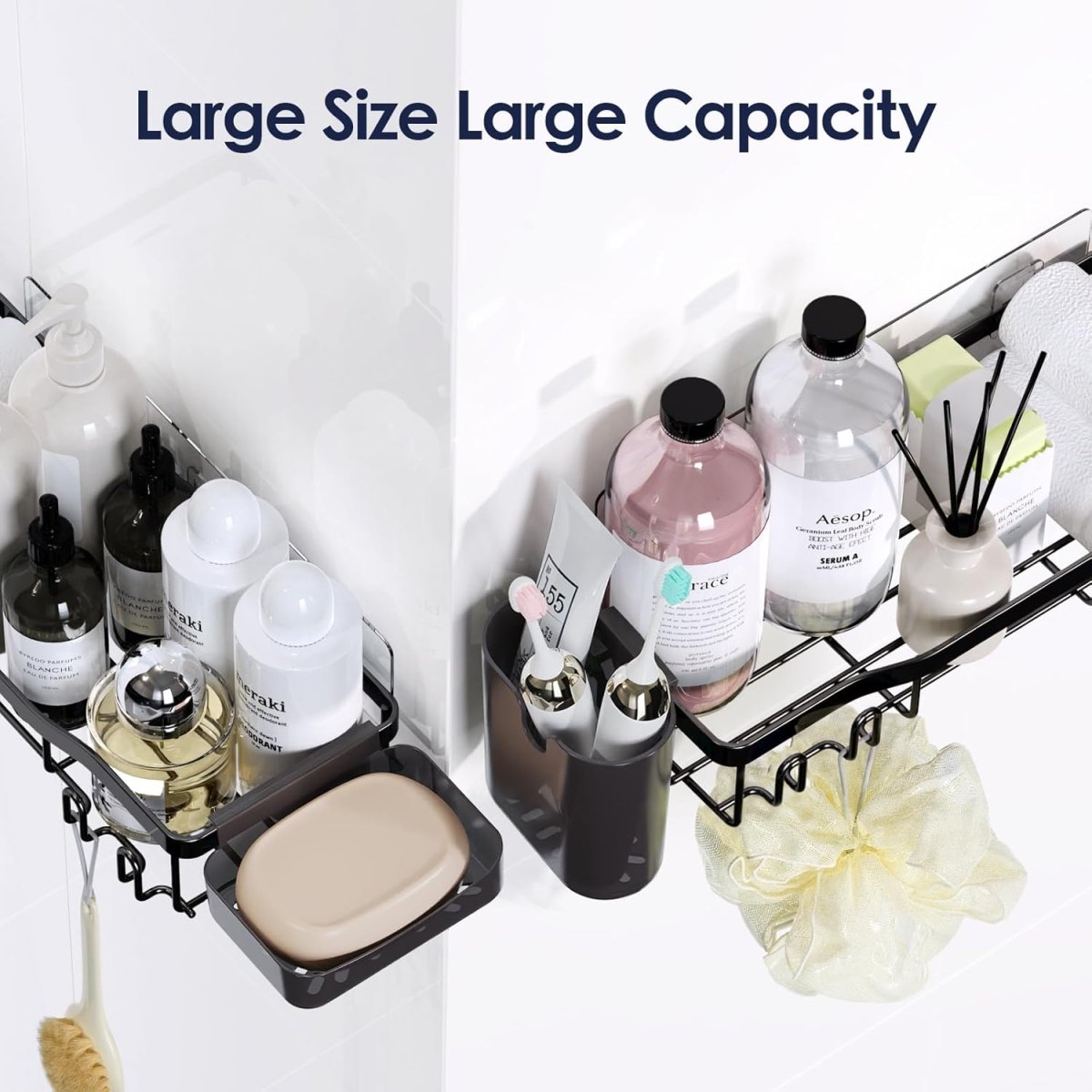 NESOMI Shower Caddy Adhesive Shower Organizer 7 - Pack, Rustproof Stainless Steel Bathroom Shelves, Large Capacity No - Drill Rack Storage Accessories with Soap Dish Toothbrush Holder &amp;24 Hooks Home Decor - Homesidy.com