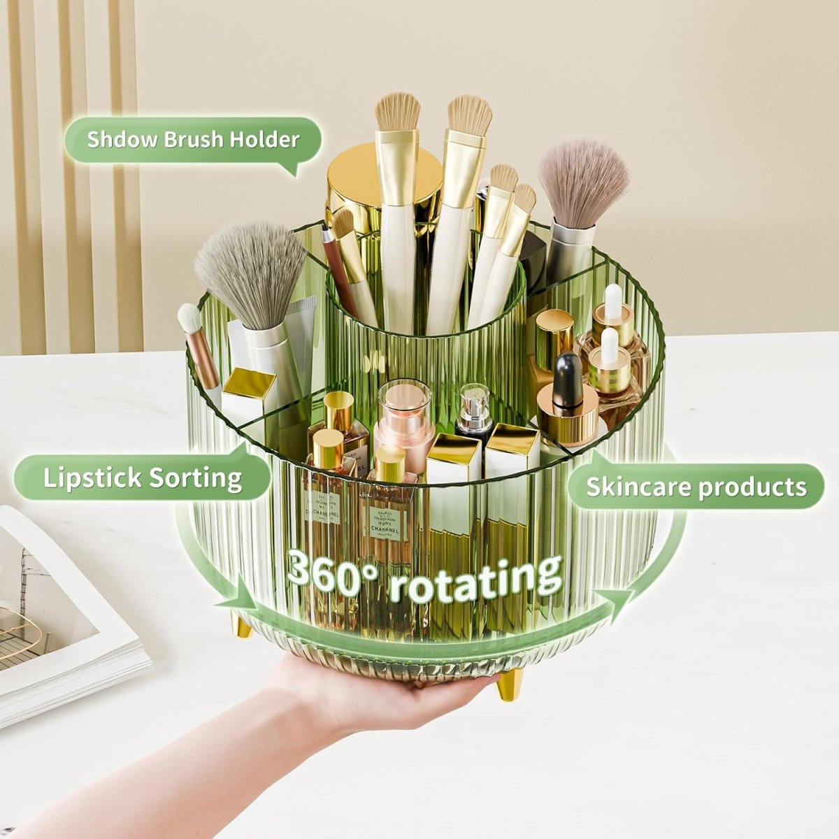 fanado 360° Rotate Makeup Brush Holder Organizer, Makeup Organizers Countertop, Makeup organization and Skincare Storage for Vanity, Desktop, Bathroom (White) - Homesidy.com