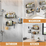 LEVERLOC Shower Caddy Suction Cup, 2 Pack Shower Shelves for Inside Shower with Hooks &amp; Soap Holder, NO - Drilling Bathroom Shower Organizer, Rustproof Meatl Shower Holder Storage, Black - Homesidy.com