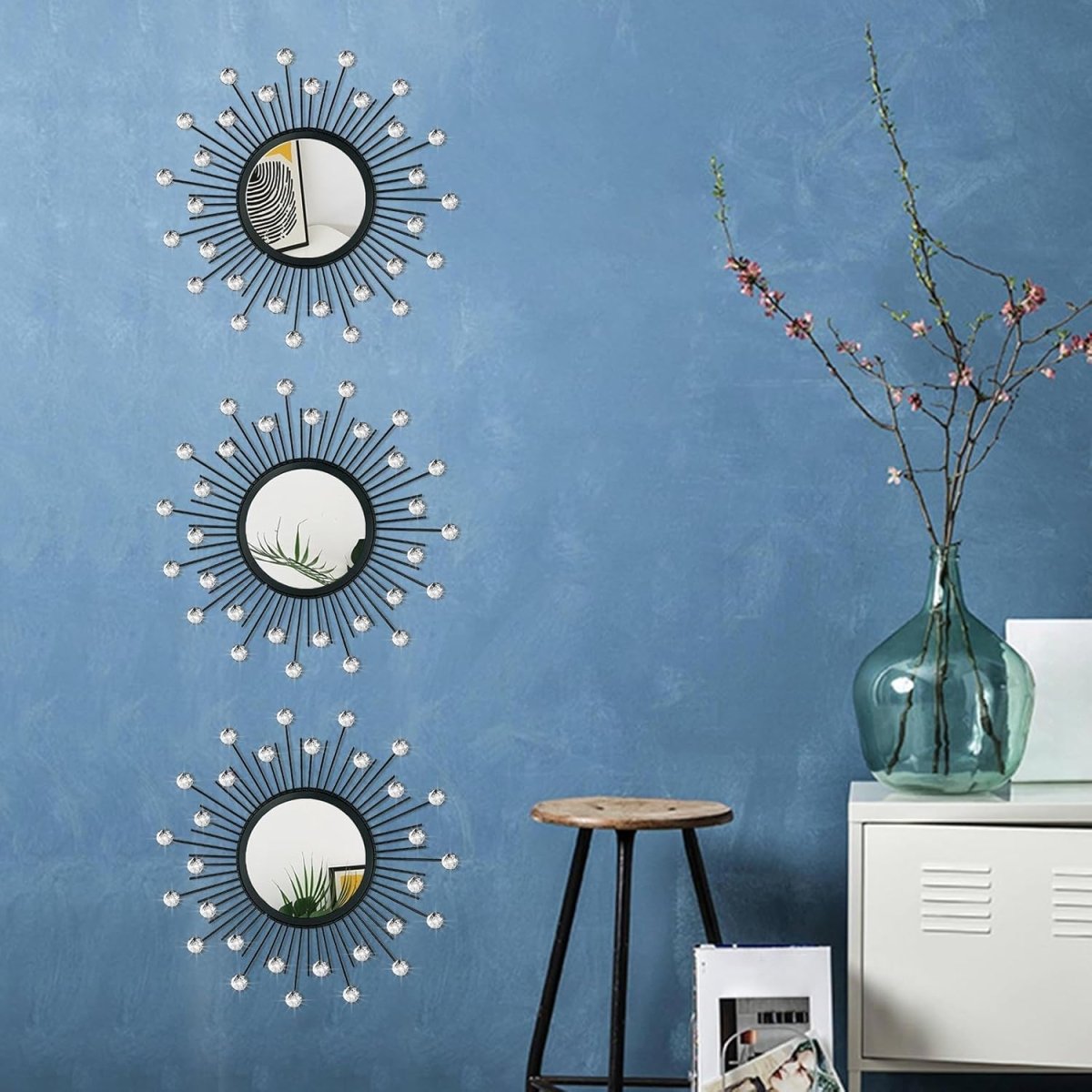 3 Pack Metal Mirrors for Wall Sunburst Wall Mirrors Home Décor Decorative Hanging Wall Art for Living Room Bedroom Entryway (Gold, Flower Sunburst) - Homesidy.com