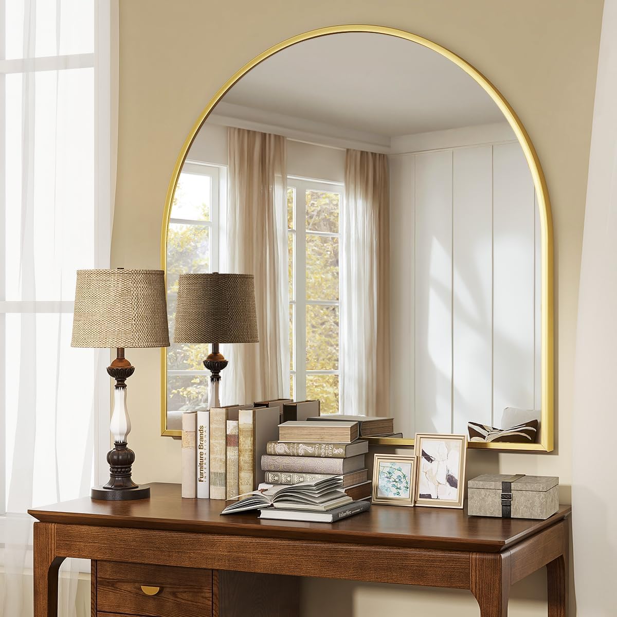 VooBang Arched Wall Mirror, 30 x 38 inch Arch Bathroom Mirror, Wall Mounted Vanity Mirror with Arch Metal Frame, Modern Bathroom Vanity Mirror for Bedroom, Living Room, Hanging or Leaning, Black - Homesidy.com
