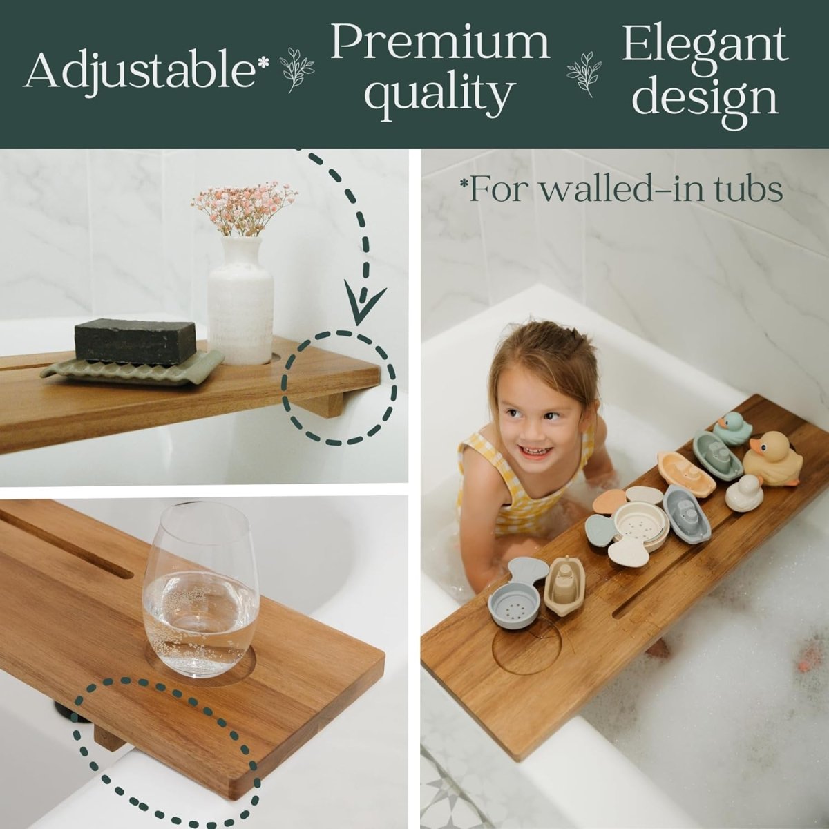 Premium Nature Shed Bathtub Tray for Freestanding Bath | Large &amp; Thick 35” Acacia Wood Luxury Bath Tray for Tub | Anti - Tip, Non - Toxic, Adjustable Bathtub Trays for Tub with Bathroom Accessories Holder - Homesidy.com