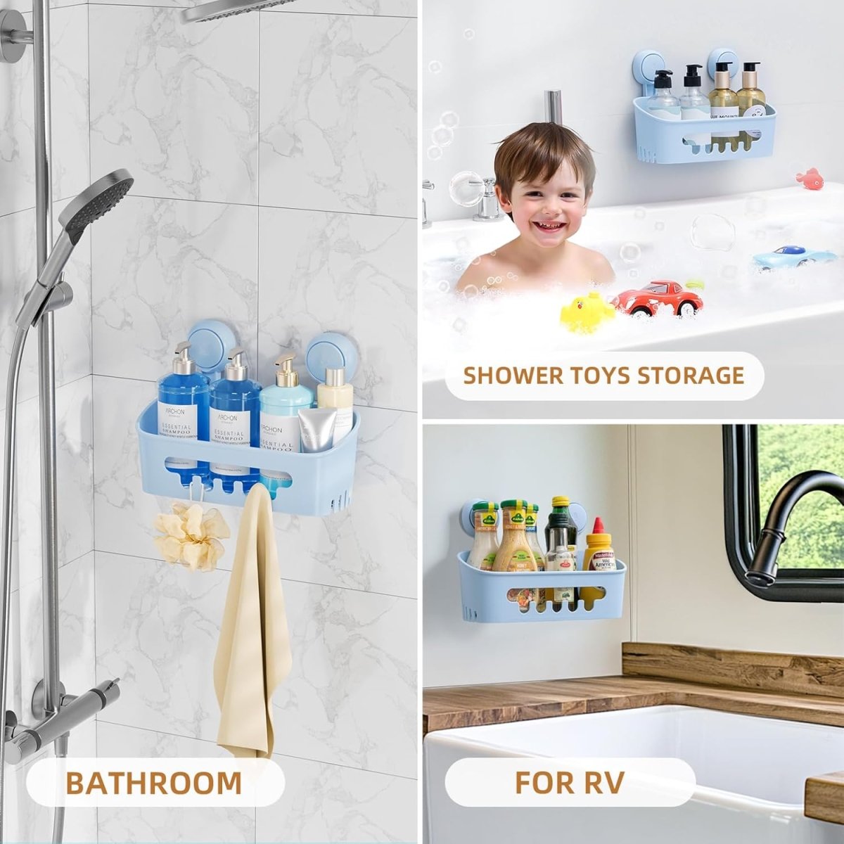 LEVERLOC Shower Caddy Suction Cup, Shower Organizer Removable Bathroom Shelf, Storage Suction Powerful Max Hold 22lbs Bathroom Caddy Waterproof Holder, White - Homesidy.com