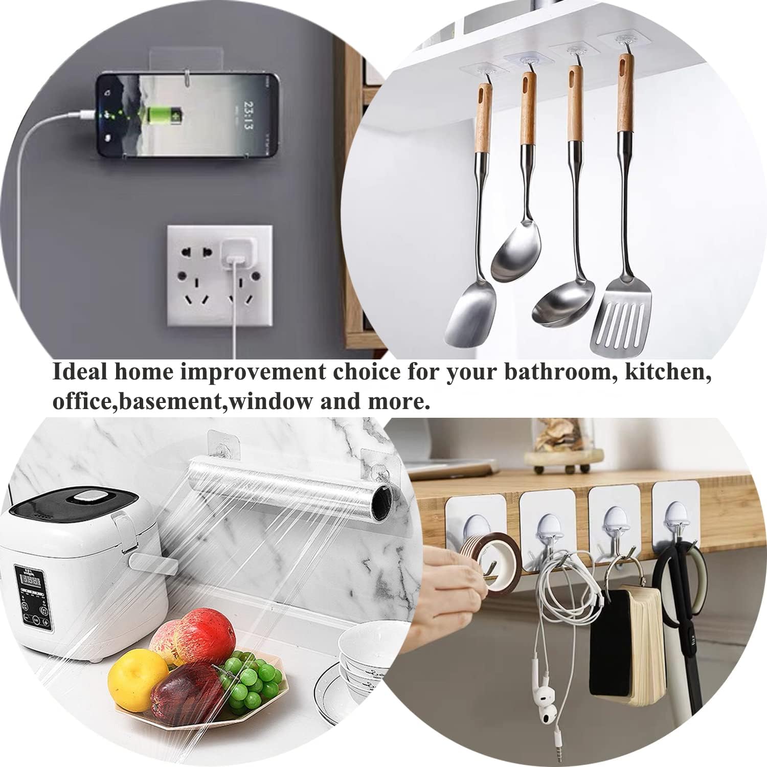 Adhesive Hooks for Hanging Heavy Duty Wall Hooks Self Adhesive Towel Coat Hooks Waterproof Transparent Hook for Bathroom Shower Kitchen Keys Door Outdoor Home Improvement Utility Hook 12 Pack - Homesidy.com