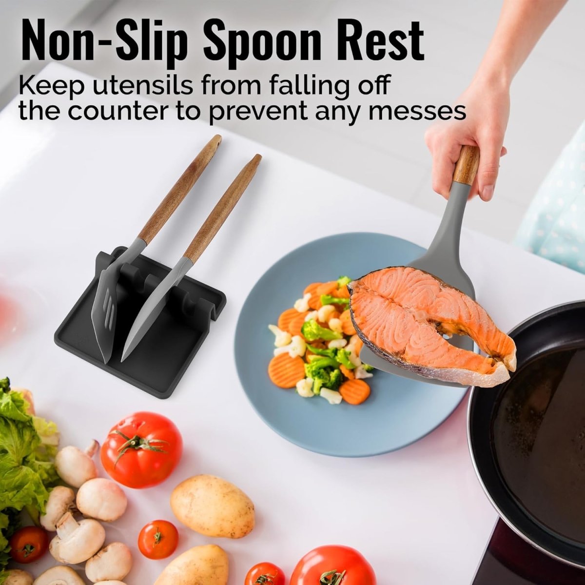 Zulay Kitchen Spoon Rest for Multiple Utensils High Heat - Resistant Silicone Drip Pad, BPA - Free Spoon Holder for Stove Top, Kitchen Gadget Holder for Ladles, Tongs, Cooking Spatula - Makes Great Gift - Homesidy.com